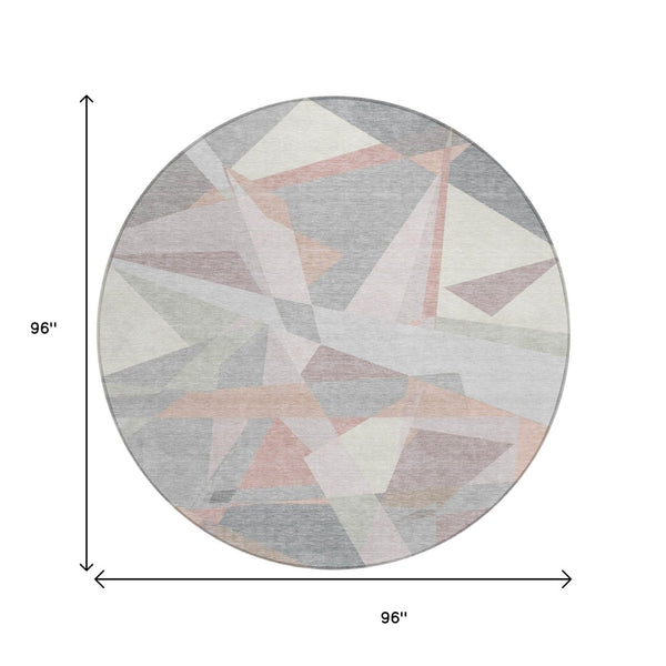 HomeRoots 5' Modern Blush Ivory and Gray Geometric Area Rug for Indoor or Outdoor Use - Stylish & Durable 8' Round 616690