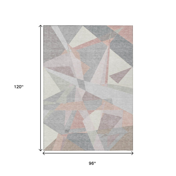 HomeRoots 5' Modern Blush Ivory and Gray Geometric Area Rug for Indoor or Outdoor Use - Stylish & Durable 8' X 10' 616691