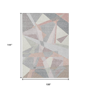 HomeRoots 5' Modern Blush Ivory and Gray Geometric Area Rug for Indoor or Outdoor Use - Stylish & Durable 9' X 12' 616692