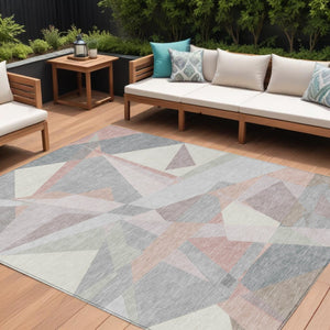 HomeRoots 5' Modern Blush Ivory and Gray Geometric Area Rug for Indoor or Outdoor Use - Stylish & Durable 10' X 14' 616693