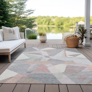 HomeRoots 5' Modern Blush Ivory and Gray Geometric Area Rug for Indoor or Outdoor Use - Stylish & Durable 10' X 14' 616693