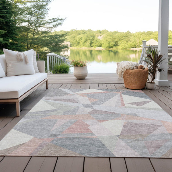 HomeRoots 5' Modern Blush Ivory and Gray Geometric Area Rug for Indoor or Outdoor Use - Stylish & Durable 10' X 14' 616693