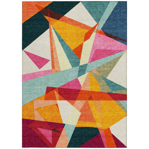 HomeRoots 5' Stylish Geometric Washable Area Rug in Warm Ivory, Orange, and Burgundy for Indoor & Outdoor Use 5' X 8' 616695