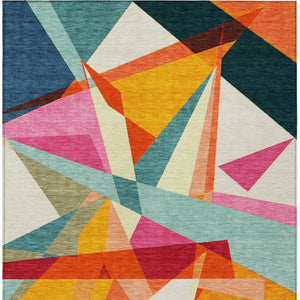 HomeRoots 5' Stylish Geometric Washable Area Rug in Warm Ivory, Orange, and Burgundy for Indoor & Outdoor Use 5' X 8' 616695