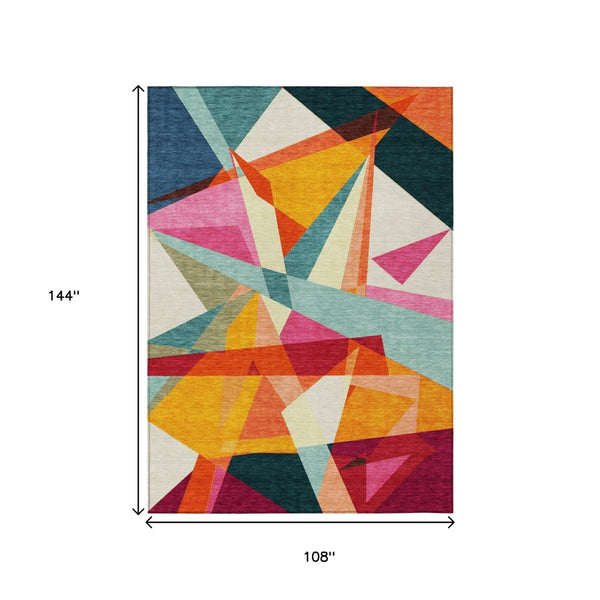 HomeRoots 5' Stylish Geometric Washable Area Rug in Warm Ivory, Orange, and Burgundy for Indoor & Outdoor Use 9' X 12' 616698