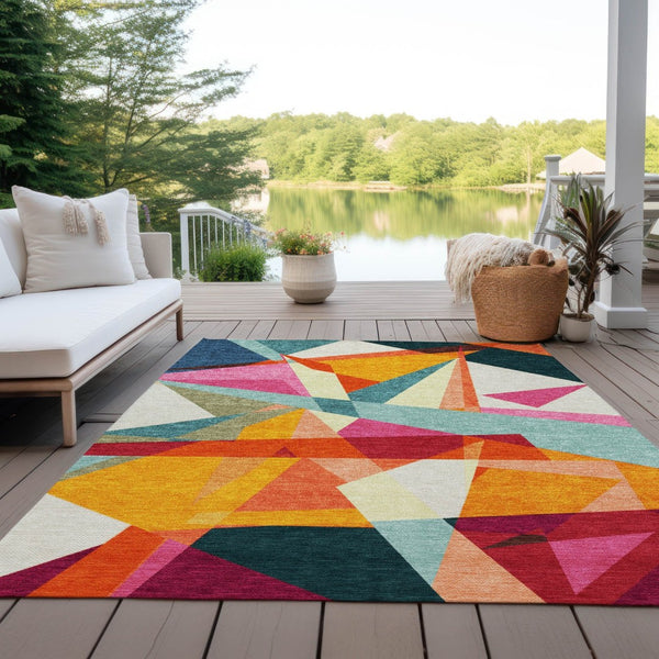 HomeRoots 5' Stylish Geometric Washable Area Rug in Warm Ivory, Orange, and Burgundy for Indoor & Outdoor Use 9' X 12' 616698
