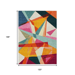 HomeRoots 5' Stylish Geometric Washable Area Rug in Warm Ivory, Orange, and Burgundy for Indoor & Outdoor Use 10' X 14' 616699