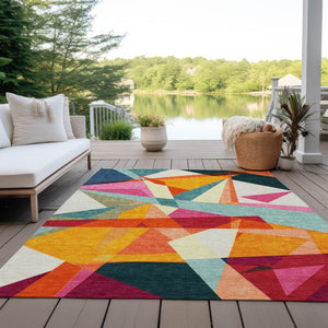 HomeRoots 5' Stylish Geometric Washable Area Rug in Warm Ivory, Orange, and Burgundy for Indoor & Outdoor Use 10' X 14' 616699