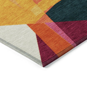 HomeRoots 5' Stylish Geometric Washable Area Rug in Warm Ivory, Orange, and Burgundy for Indoor & Outdoor Use 10' X 14' 616699