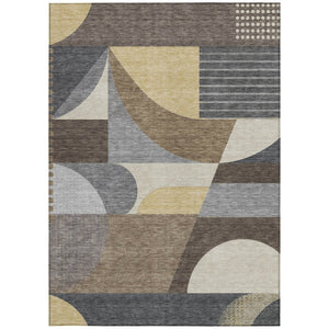 HomeRoots 5' Geometric Indoor Outdoor Area Rug in Brown Taupe and Wheat – Durable, Washable, Stylish Design 5' X 8' 616719