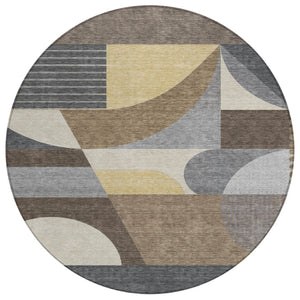 HomeRoots 5' Geometric Indoor Outdoor Area Rug in Brown Taupe and Wheat – Durable, Washable, Stylish Design 8' Round 616720