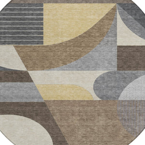 HomeRoots 5' Geometric Indoor Outdoor Area Rug in Brown Taupe and Wheat – Durable, Washable, Stylish Design 8' Round 616720