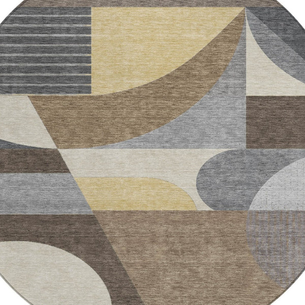 HomeRoots 5' Geometric Indoor Outdoor Area Rug in Brown Taupe and Wheat – Durable, Washable, Stylish Design 8' Round 616720