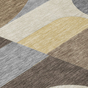HomeRoots 5' Geometric Indoor Outdoor Area Rug in Brown Taupe and Wheat – Durable, Washable, Stylish Design 8' Round 616720