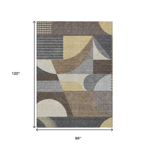 HomeRoots 5' Geometric Indoor Outdoor Area Rug in Brown Taupe and Wheat – Durable, Washable, Stylish Design 8' X 10' 616721