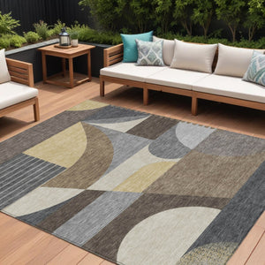 HomeRoots 5' Geometric Indoor Outdoor Area Rug in Brown Taupe and Wheat – Durable, Washable, Stylish Design 8' X 10' 616721