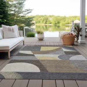HomeRoots 5' Geometric Indoor Outdoor Area Rug in Brown Taupe and Wheat – Durable, Washable, Stylish Design 8' X 10' 616721