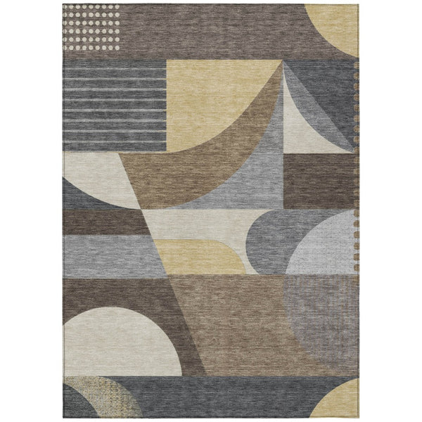 HomeRoots 5' Geometric Indoor Outdoor Area Rug in Brown Taupe and Wheat – Durable, Washable, Stylish Design 8' X 10' 616721