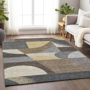 HomeRoots 5' Geometric Indoor Outdoor Area Rug in Brown Taupe and Wheat – Durable, Washable, Stylish Design 8' X 10' 616721