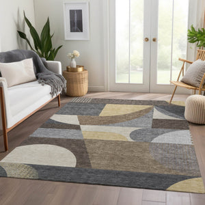 HomeRoots 5' Geometric Indoor Outdoor Area Rug in Brown Taupe and Wheat – Durable, Washable, Stylish Design 8' X 10' 616721