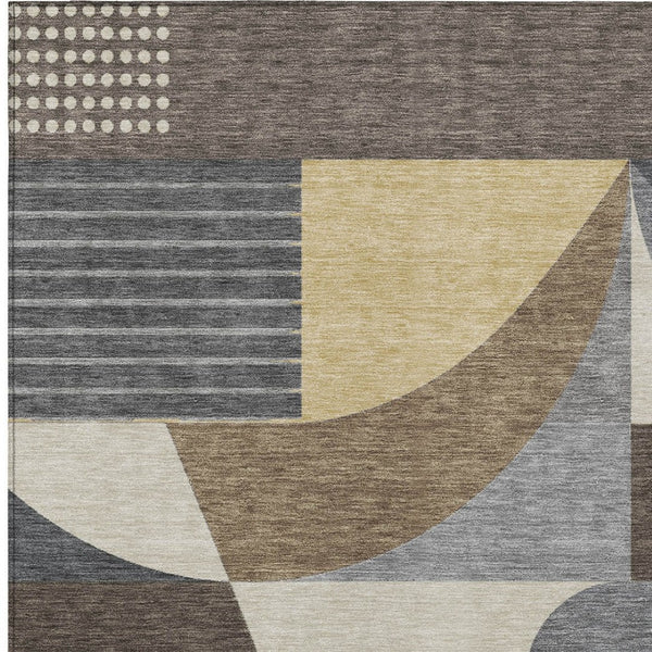 HomeRoots 5' Geometric Indoor Outdoor Area Rug in Brown Taupe and Wheat – Durable, Washable, Stylish Design 9' X 12' 616722