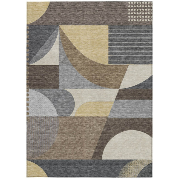 HomeRoots 5' Geometric Indoor Outdoor Area Rug in Brown Taupe and Wheat – Durable, Washable, Stylish Design 10' X 14' 616723