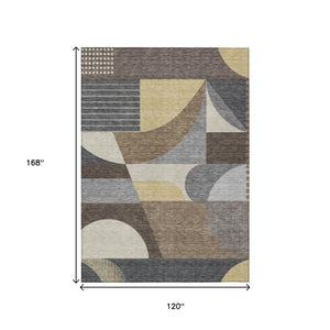 HomeRoots 5' Geometric Indoor Outdoor Area Rug in Brown Taupe and Wheat – Durable, Washable, Stylish Design 10' X 14' 616723