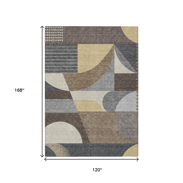 HomeRoots 5' Geometric Indoor Outdoor Area Rug in Brown Taupe and Wheat – Durable, Washable, Stylish Design 10' X 14' 616723