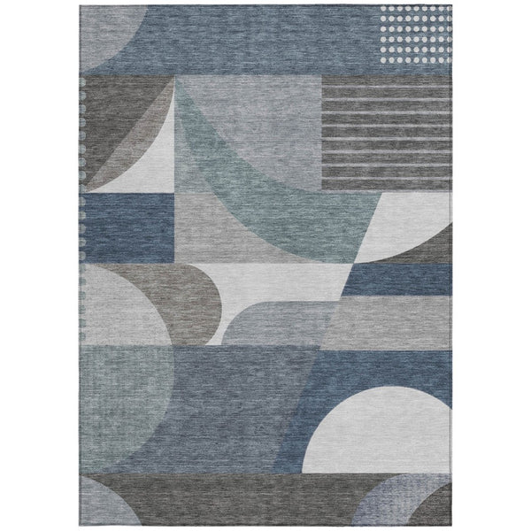 HomeRoots 5' Modern Geometric Area Rug in Gray-Blue & Ivory – Washable, Durable for Indoor/Outdoor Spaces 5' X 8' 616725