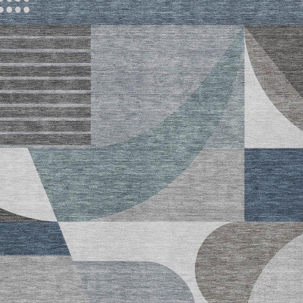 HomeRoots 5' Modern Geometric Area Rug in Gray-Blue & Ivory – Washable, Durable for Indoor/Outdoor Spaces 5' X 8' 616725