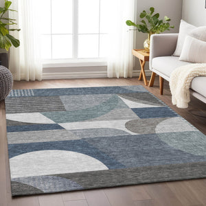 HomeRoots 5' Modern Geometric Area Rug in Gray-Blue & Ivory – Washable, Durable for Indoor/Outdoor Spaces 5' X 8' 616725