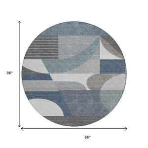 HomeRoots 5' Modern Geometric Area Rug in Gray-Blue & Ivory – Washable, Durable for Indoor/Outdoor Spaces 8' Round 616726