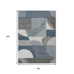 HomeRoots 5' Modern Geometric Area Rug in Gray-Blue & Ivory – Washable, Durable for Indoor/Outdoor Spaces 8' X 10' 616727