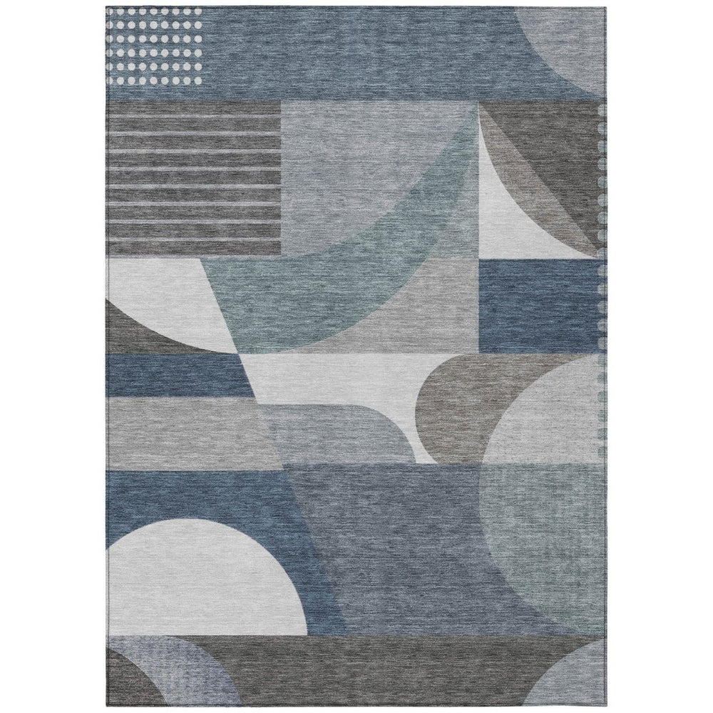HomeRoots 5' Modern Geometric Area Rug in Gray-Blue & Ivory – Washable, Durable for Indoor/Outdoor Spaces 8' X 10' 616727