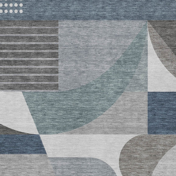 HomeRoots 5' Modern Geometric Area Rug in Gray-Blue & Ivory – Washable, Durable for Indoor/Outdoor Spaces 8' X 10' 616727