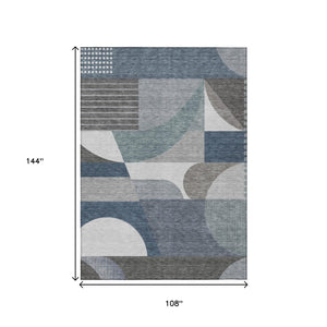 HomeRoots 5' Modern Geometric Area Rug in Gray-Blue & Ivory – Washable, Durable for Indoor/Outdoor Spaces 9' X 12' 616728