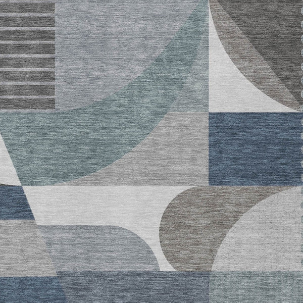 HomeRoots 5' Modern Geometric Area Rug in Gray-Blue & Ivory – Washable, Durable for Indoor/Outdoor Spaces 9' X 12' 616728
