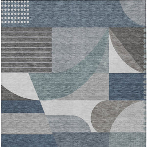 HomeRoots 5' Modern Geometric Area Rug in Gray-Blue & Ivory – Washable, Durable for Indoor/Outdoor Spaces 10' X 14' 616729