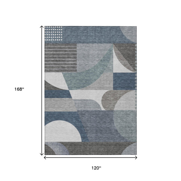 HomeRoots 5' Modern Geometric Area Rug in Gray-Blue & Ivory – Washable, Durable for Indoor/Outdoor Spaces 10' X 14' 616729