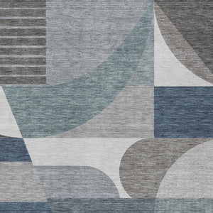 HomeRoots 5' Modern Geometric Area Rug in Gray-Blue & Ivory – Washable, Durable for Indoor/Outdoor Spaces 10' X 14' 616729