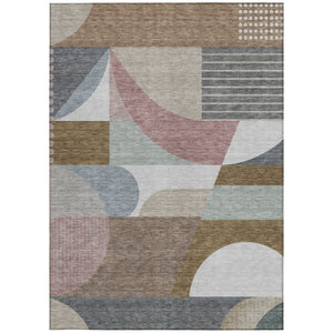 HomeRoots 5' Stylish Brown, Ivory & Mauve Geometric Washable Area Rug for Indoor & Outdoor Use, Easy Care 5' X 8' 616731