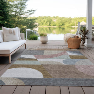 HomeRoots 5' Stylish Brown, Ivory & Mauve Geometric Washable Area Rug for Indoor & Outdoor Use, Easy Care 5' X 8' 616731