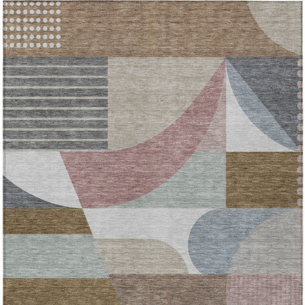 HomeRoots 5' Stylish Brown, Ivory & Mauve Geometric Washable Area Rug for Indoor & Outdoor Use, Easy Care 5' X 8' 616731