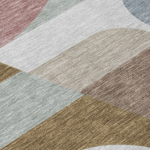 HomeRoots 5' Stylish Brown, Ivory & Mauve Geometric Washable Area Rug for Indoor & Outdoor Use, Easy Care 8' Round 616732