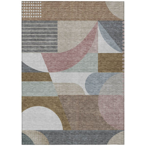 HomeRoots 5' Stylish Brown, Ivory & Mauve Geometric Washable Area Rug for Indoor & Outdoor Use, Easy Care 8' X 10' 616733