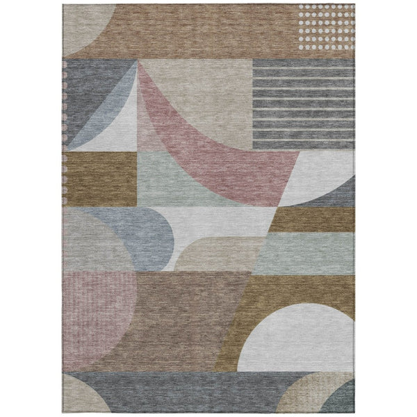 HomeRoots 5' Stylish Brown, Ivory & Mauve Geometric Washable Area Rug for Indoor & Outdoor Use, Easy Care 8' X 10' 616733