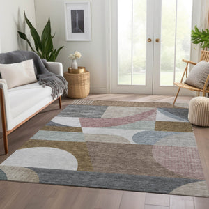 HomeRoots 5' Stylish Brown, Ivory & Mauve Geometric Washable Area Rug for Indoor & Outdoor Use, Easy Care 8' X 10' 616733