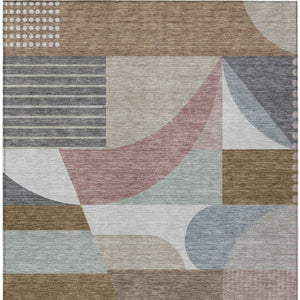 HomeRoots 5' Stylish Brown, Ivory & Mauve Geometric Washable Area Rug for Indoor & Outdoor Use, Easy Care 9' X 12' 616734