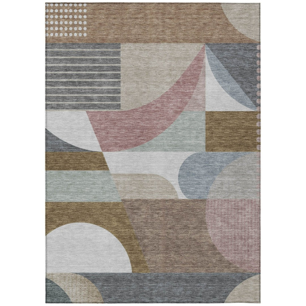 HomeRoots 5' Stylish Brown, Ivory & Mauve Geometric Washable Area Rug for Indoor & Outdoor Use, Easy Care 9' X 12' 616734