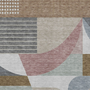 HomeRoots 5' Stylish Brown, Ivory & Mauve Geometric Washable Area Rug for Indoor & Outdoor Use, Easy Care 9' X 12' 616734